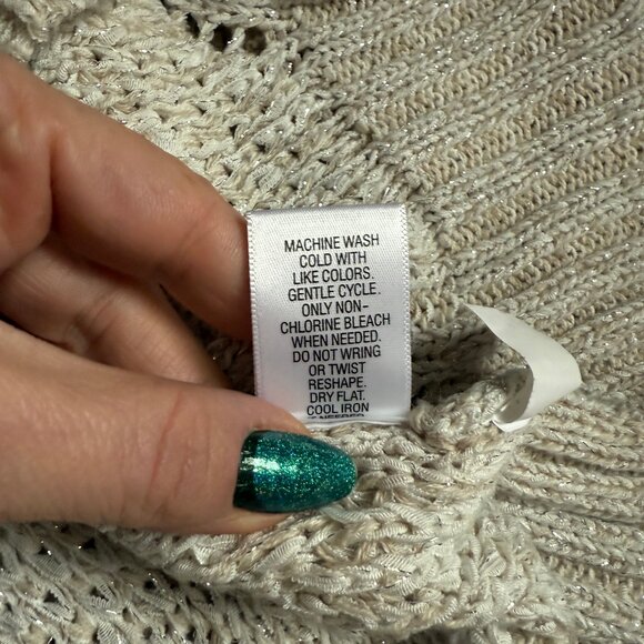 ELLE Crew Neck Elbow Sleeve Textured Knit Tunic Sweater, Sz M, Oatmeal/Gold - Picture 8 of 10